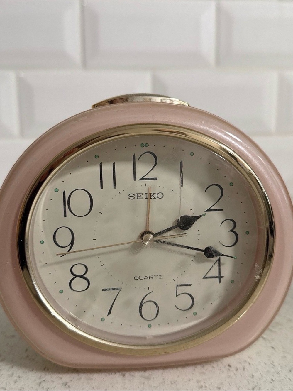 Seiko Pink and Gold Round Quartz Table Clock